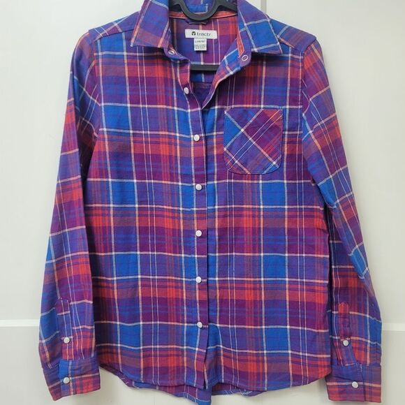 Tractr girls plaid flannel long sleeve snap button top, large 14/16 - Picture 6 of 7